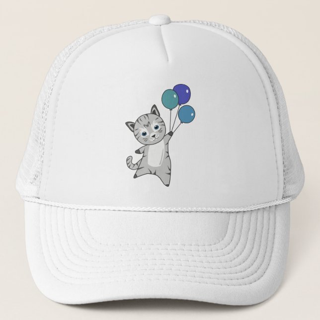 Cat Kitten Balloons Cute Animals Grey Cats Trucker Hat (Front)