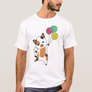 Cat Kitten Balloons Sweet Animals Tricolor T-Shirt