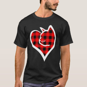 Cat Kitten Buffalo Plaid Heart Valentines Day T-Shirt