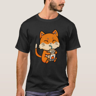 Cat Kitten Drinking Juice Orange Anime Manga Kawai T-Shirt
