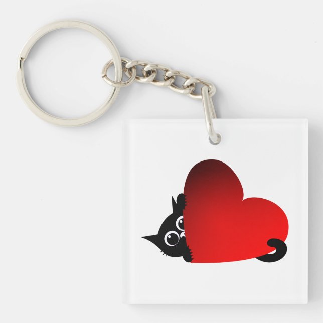 Cat, Kitten, Heart Key Ring (Front)