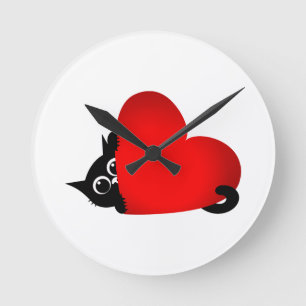 Cat, Kitten, Heart Round Clock