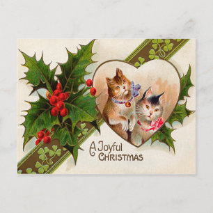 Cat Kitten Heart Shamrock Holly Postcard