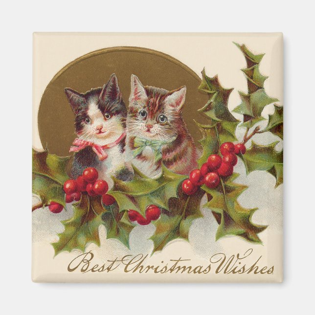 Cat Kitten Holly Winterberry Magnet (Front)