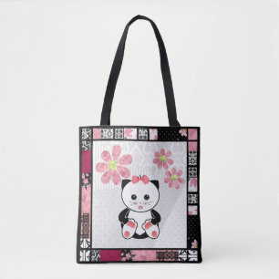 Cat kitten illustration kids childish print tote bag