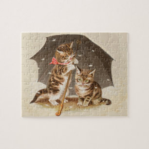 Cat Kitten kitty antique vintage pretty cute  Jigsaw Puzzle