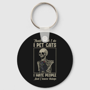 Cat Kitten Lover Grumpy Skull Kitty Pet Owner Key Ring