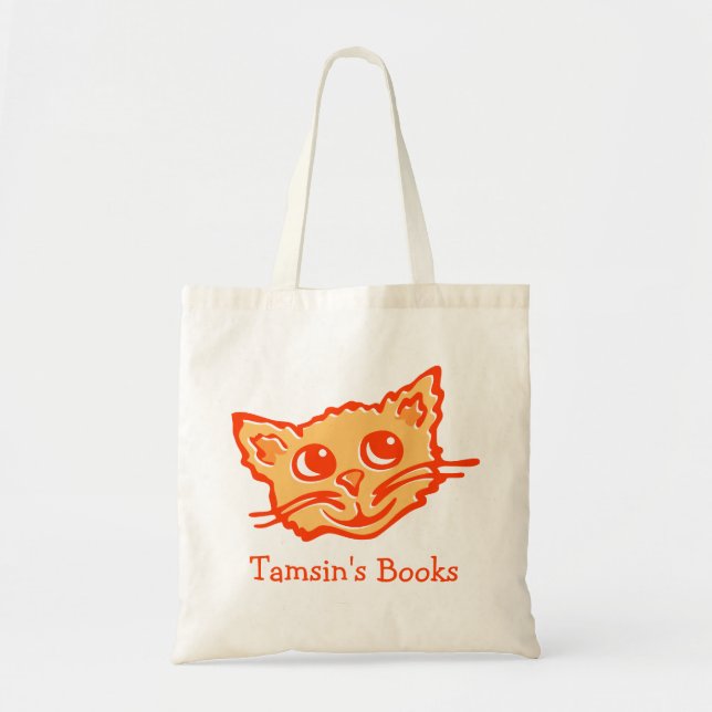 Cat kitten orange hued graphic library book bag (Front)