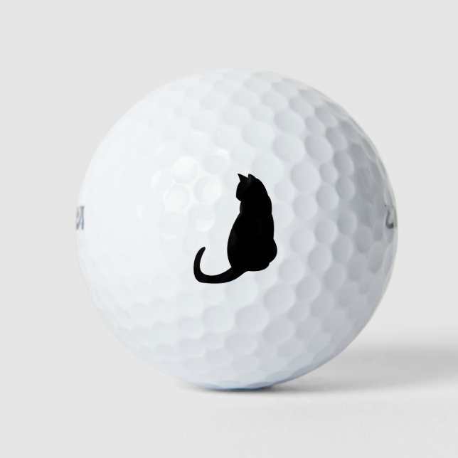 Cat Kitten Sitting Silhouette Outline Black Golf Balls (Front)