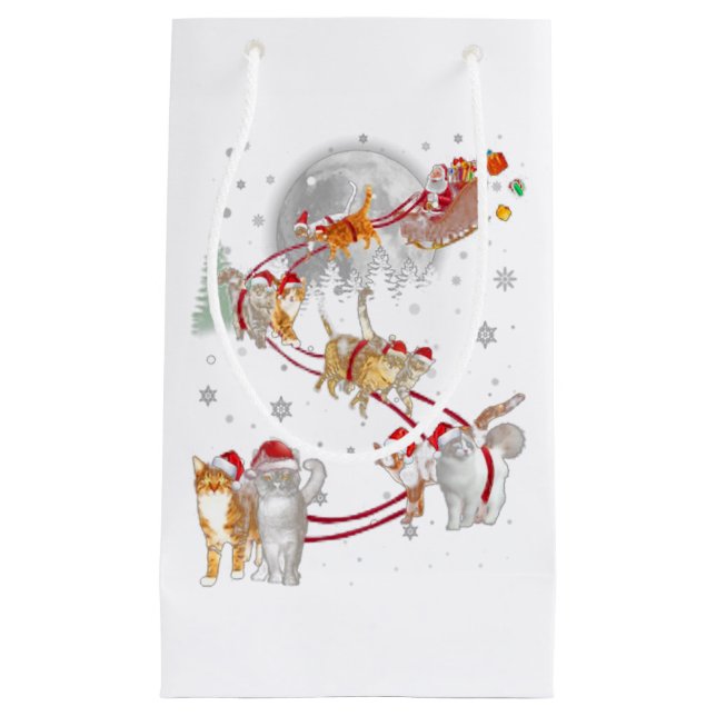 Cat Kitten Sleigh Christmas Decoration Xmas Snow S Small Gift Bag (Front)
