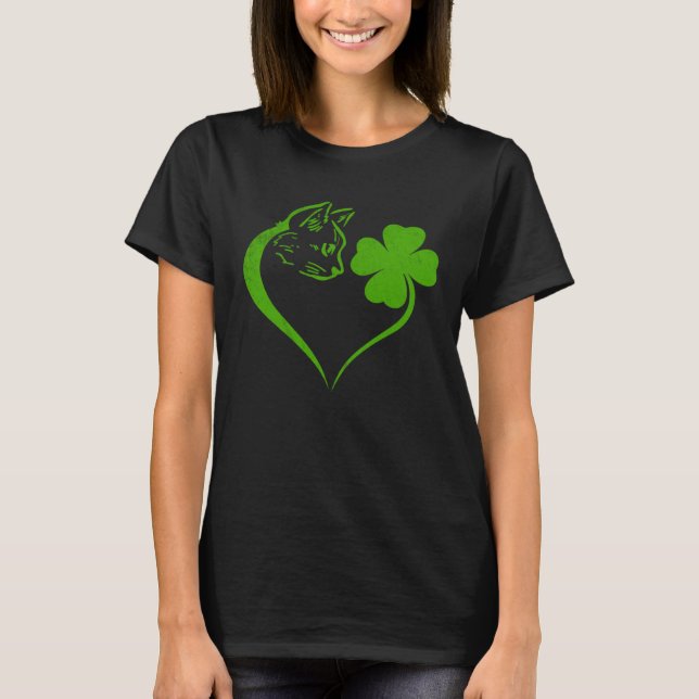 Cat  Kitten St Patricks Day Shamrock Irish  Heart T-Shirt (Front)