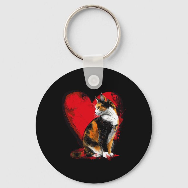 Cat Kitten Valentines Mothers Fathers Day Red Hear Key Ring (Front)