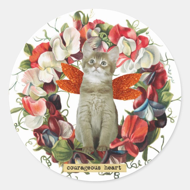 Cat kitten vintage style flowers sticker (Front)