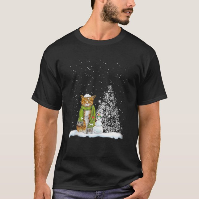 Cat Kitten Winter Scarf Snowman Christmas Tree Xma T-Shirt (Front)
