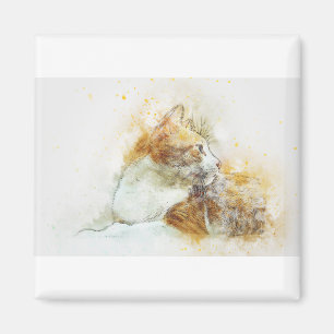 Cat Kitty Animal Art Abstract Watercolor Vintage Magnet