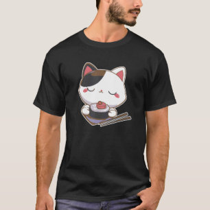 Cat Kitty Eating Japanese Sushi Maki Chopsticks T-Shirt