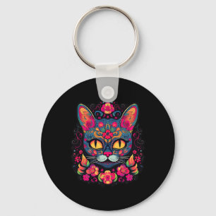 Cat Kitty Kitten Paws Sugar Skull Calavera Hallowe Key Ring