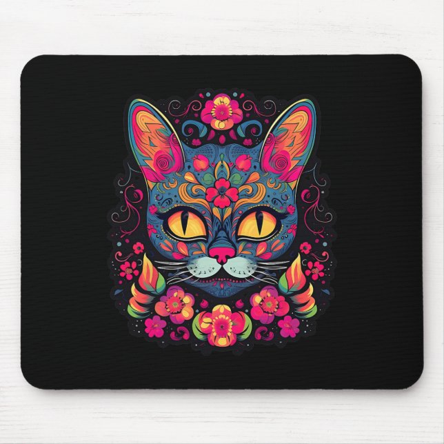 Cat Kitty Kitten Paws Sugar Skull Calavera Hallowe Mouse Pad (Front)