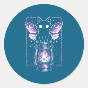 Cat kitty lunar moth purple kawaii pastel goth alt classic round sticker