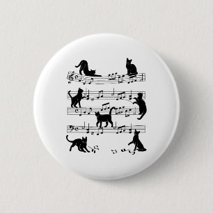 Cat Kitty Playing Music Clef Piano Musician Art  6 Cm Round Badge