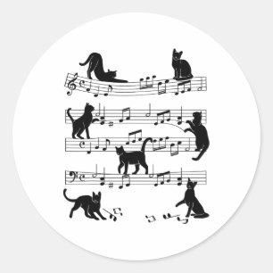 Cat Kitty Playing Music Clef Piano Musician Art Classic Round Sticker