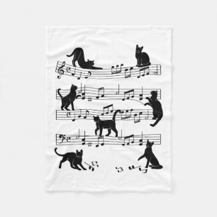 Cat Kitty Playing Music Clef Piano Musician Art Fleece Blanket