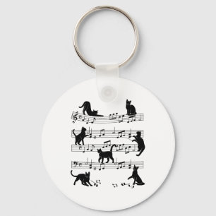 Cat Kitty Playing Music Clef Piano Musician Art Key Ring