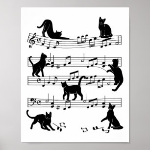 Cat Kitty Playing Music Clef Piano Musician Art Poster