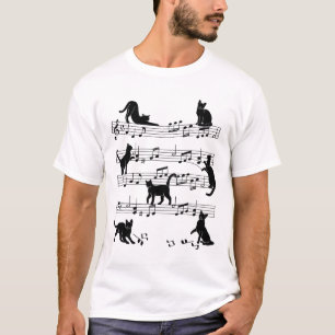 Cat Kitty Playing Music Clef Piano Musician Art T-Shirt