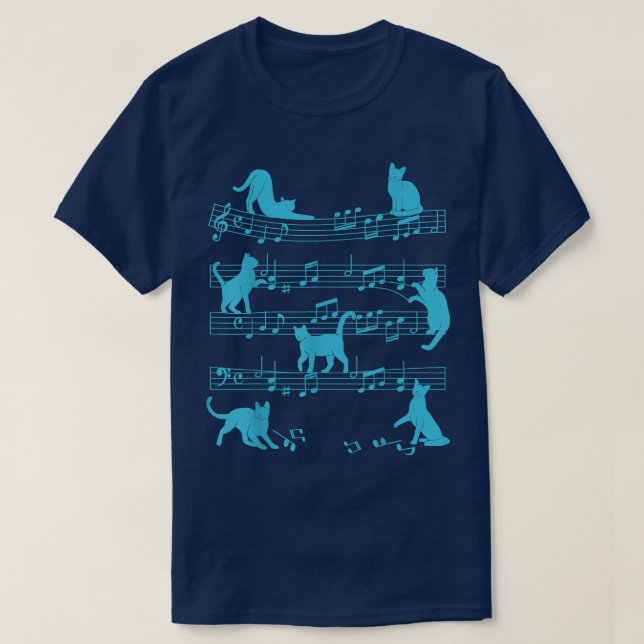 Cat Kitty Playing Music Clef Piano Musician Art  T-Shirt (Design Front)