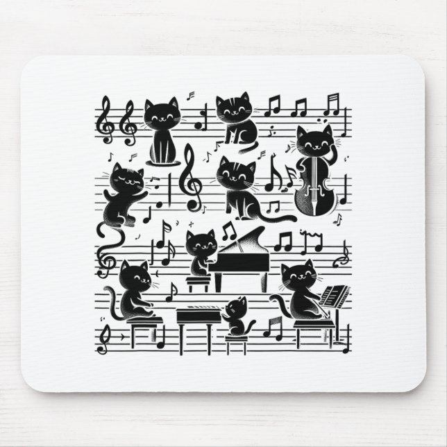Cat Kitty Playing Music Note Clef Musician Art Cat Mouse Pad (Front)