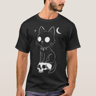 Cat Kitty Skull Creepy Cute Kawaii Goth Witchy Alt T-Shirt