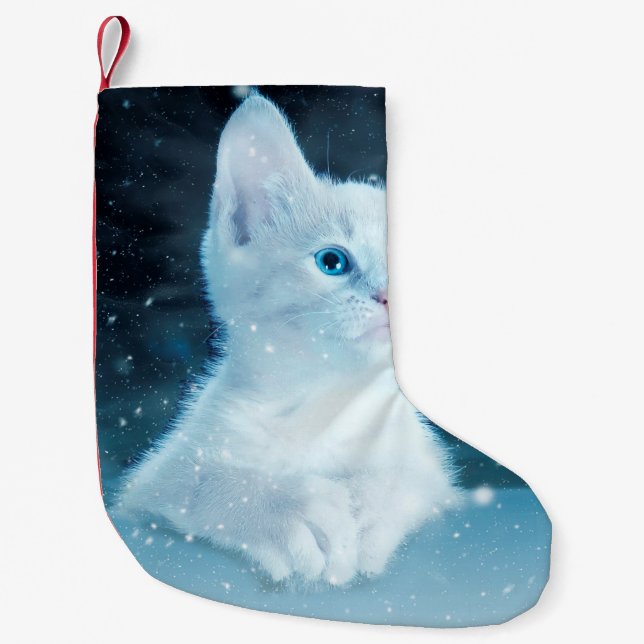 Cat kitty snow art animal nature small christmas stocking (Front)