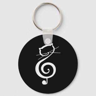 Cat Kitty Treble Music Clef Funny Cat Music Notes Key Ring