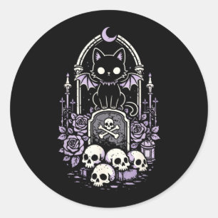 Cat Kitty Vamre Skull y Cute Kawaii Goth Purple Classic Round Sticker