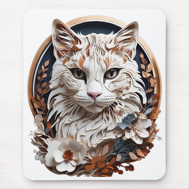 cat,kitty with flower mouse pad (Front)