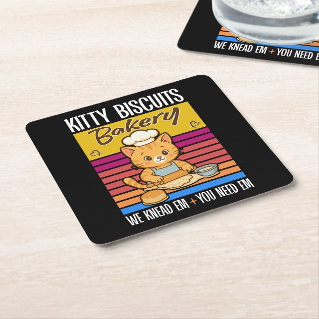 Cat Kneading Baker Kitty Biscuits We Knead Em You Square Paper Coaster (Angled)