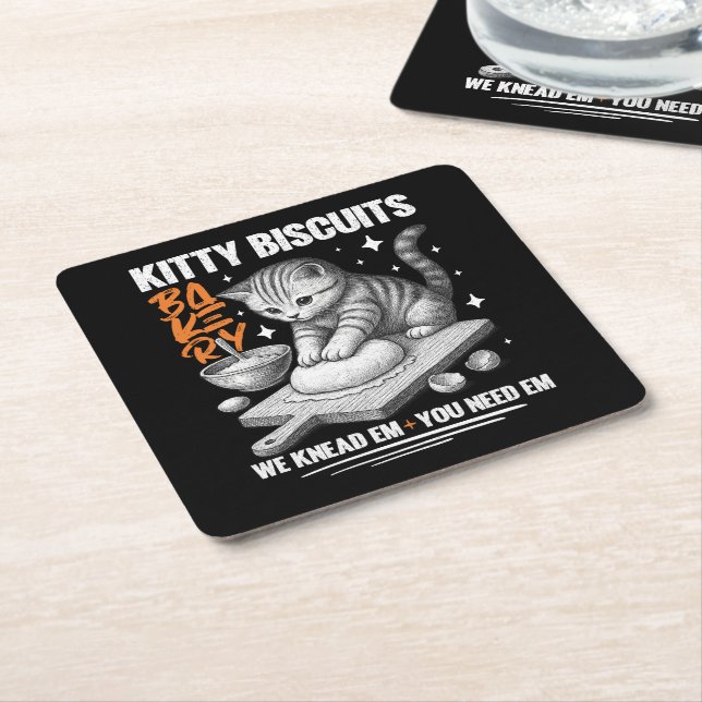 Cat Kneading Baker Kitty Biscuits We Knead Em You Square Paper Coaster (Angled)