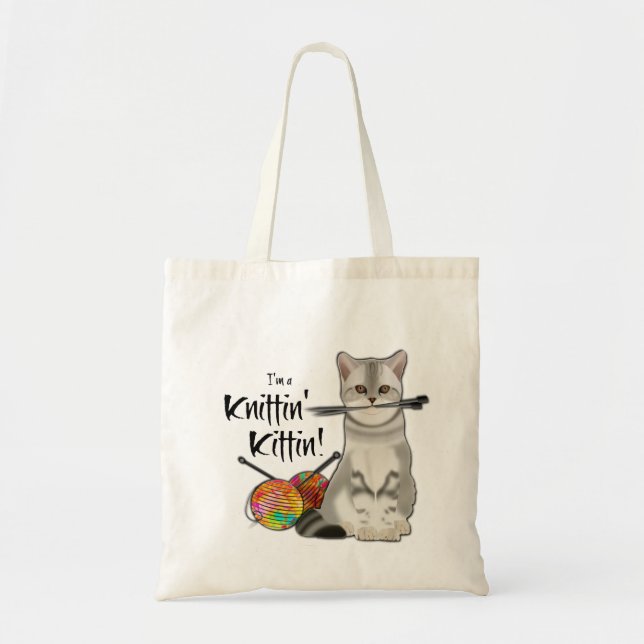 Cat Knitting bag cotton tote with handles rainbow (Front)
