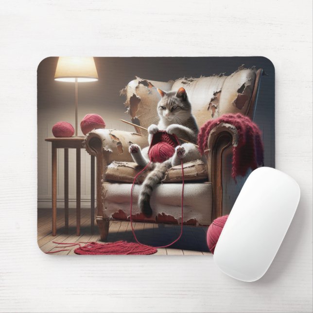 Cat Knitting In Old Chair Mouse Pad (With Mouse)
