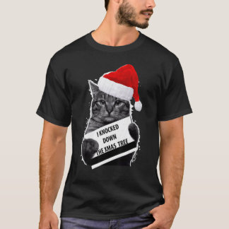 Cat Knock Down Xmas Tree Merry Christmas Men Women T-Shirt