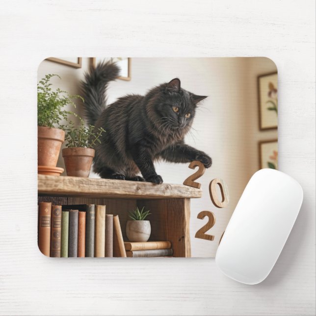 Cat Knocking Off 2026 Year from Bookcase Mouse Pad (With Mouse)