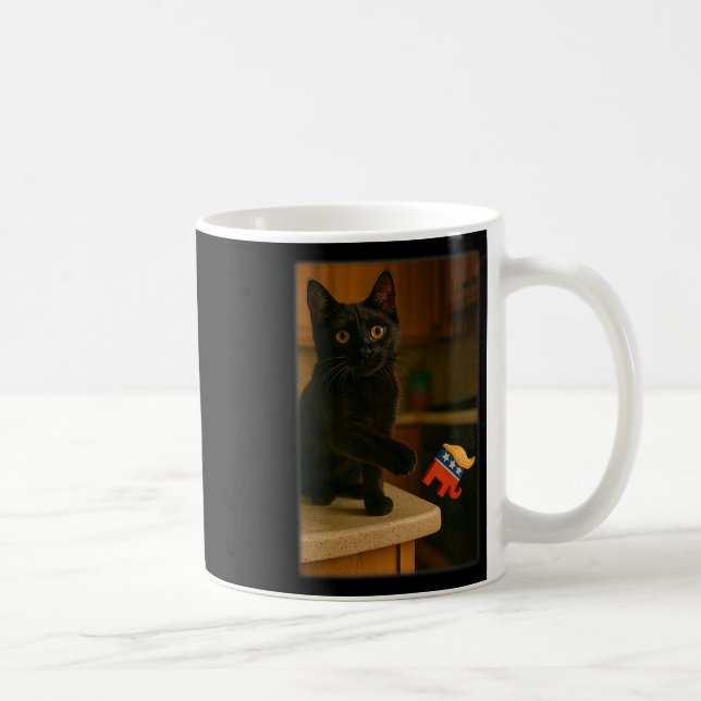 Cat Knocking Trump Off Counter Table Ledge Funny  Coffee Mug (Right)