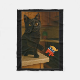 Cat Knocking Trump Off Counter Table Ledge Funny  Fleece Blanket
