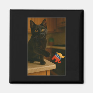 Cat Knocking Trump Off Counter Table Ledge Funny Magnet
