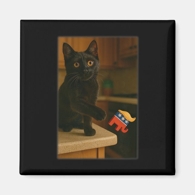 Cat Knocking Trump Off Counter Table Ledge Funny  Magnet (Front)