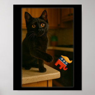 Cat Knocking Trump Off Counter Table Ledge Funny Poster