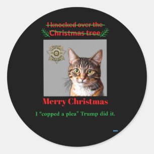 Cat Knocks Over The Christmas Tree Classic Round Sticker