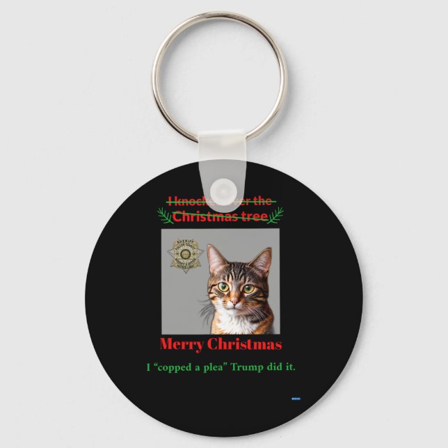 Cat Knocks Over The Christmas Tree  Key Ring (Front)