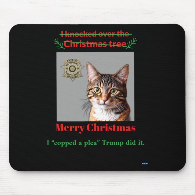 Cat Knocks Over The Christmas Tree  Mouse Pad (Front)